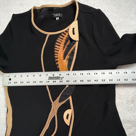 Jaskar Womens Black Knit Hand-Painted Cardigan Sweater Small Art to Wear Buttons - Picture 10 of 13